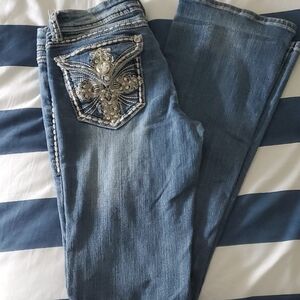 Grace in LA Blue Boot Cut Jeans with Silver Embellishments